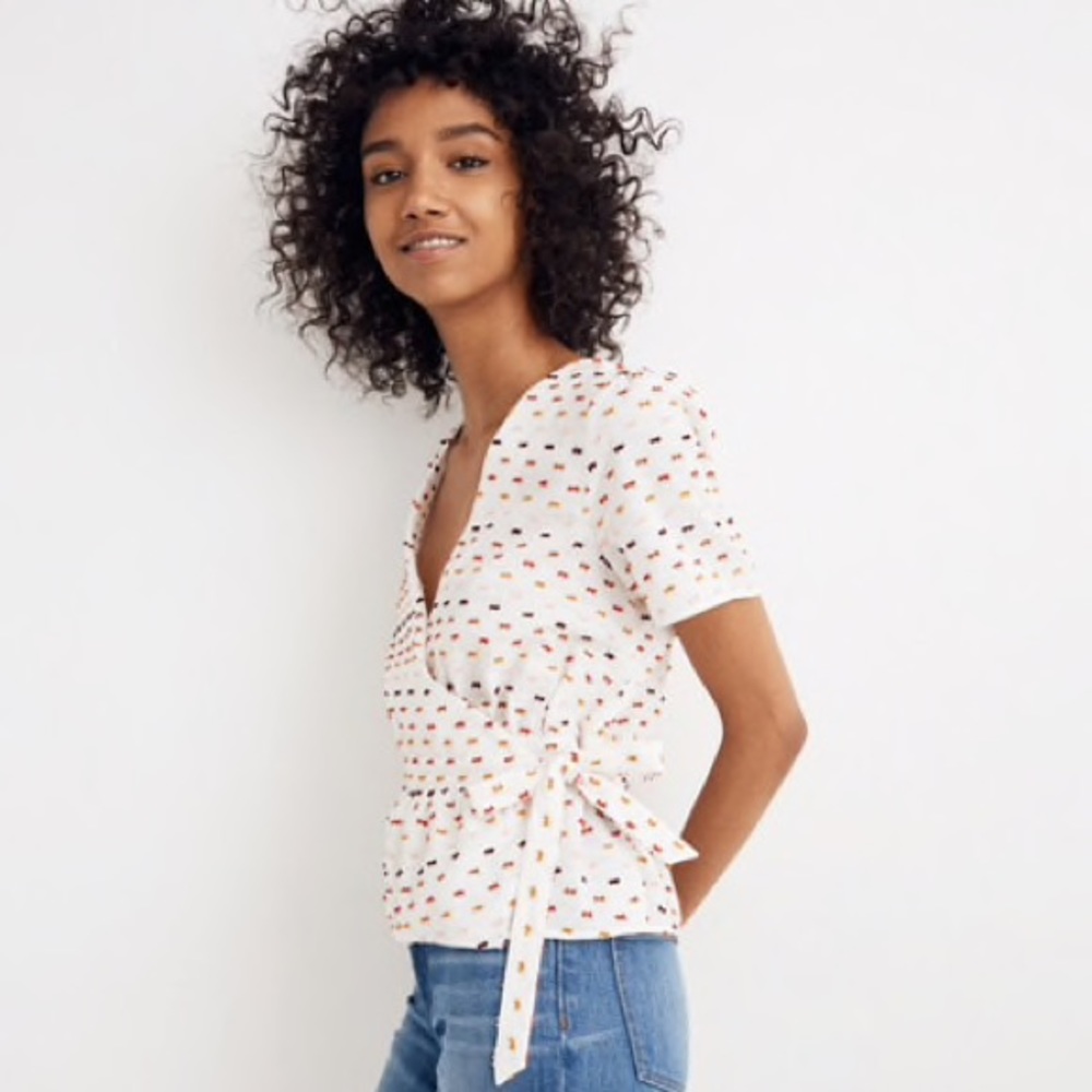 Madewell Ruffle Hem Wrap Top in Clip dot